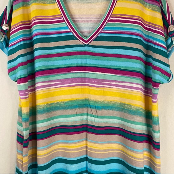 WESTBOUND Petite Chasing Stripe Short Sleeve Button Detail V-Neck Top Size PXL - Picture 6 of 15